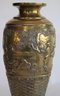 Stunning Vintage Japanese Embossed Brass Vase With Traditional Scenery 12' Tall