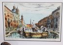 Roma- Piazza Navona Framed Fountain Print By Carly Plus Includes Vintage Sm. Horse Sculpture