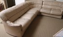 Vintage Light Beige 3-piece Leather Sectional With Queen Sleeper Bed.