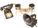 Vintage Opera Glasses Include Scope 2375 With Mop Detailing, Victrola & Phone Miniatures By Durham Industr
