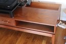 MCM Style Media Stand With Built Section With Rock Accents Drawer For Storage, Magazine Holder