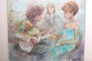 Signed Acrylic Painting On Canvas Of Guitar Player And 2 Female Admirers.