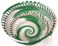 South African Beaded Necklace, Zulus Red And White Bowl Was Woven By Florence Ngid, Green Bowl By Pume