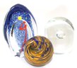 3 Art Glass Paperweights Includes Pieces Signed By Gullaskey Sweden & Borbun
