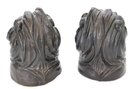Pair Of Heavy Metal Dormant Lion Heads Bookends With A Felt Bottom In An Oil Bronze Like Finish