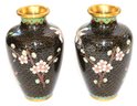 Pair Of Floral Cloisonne Vases & Gorgeous Crystal Trinket Box