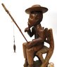 Vintage Carved Wood Fisherman And 2 Small Modernist Stone Carvings