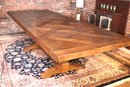 Parquet Style Trestle Dining Table Well Made With Pegging, Includes 2 Leaf Extensions
