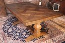 Parquet Style Trestle Dining Table Well Made With Pegging, Includes 2 Leaf Extensions