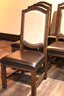 6 Modern Dining Chairs With Leather Style Seats & Textured Linen Backrest, Very Good Clean Condition With