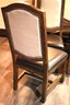 6 Modern Dining Chairs With Leather Style Seats & Textured Linen Backrest, Very Good Clean Condition With