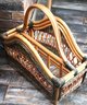 Heavy Wrought Iron & Leather Woven Stool & Wicker Basket
