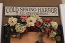 Large Pin Board In An Ornate Wood Frame Includes Decorative Cold Spring Harbor Sign