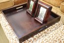 Large Wood Ottoman Tray With Decorative 4x6 Picture Frames