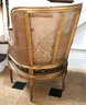 Pretty French Louis The XVI Style Gold Accent Chair With Custom Leopard Print Pillow & Double Cane Back Rest.