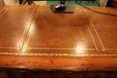 Vintage Circa 1940s Mahogany Burlwood Desk With Leather Top.