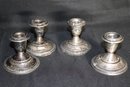 TWO PAIR (4)  EMPIRE STERLING SILVER WEIGHTED CANDLESTICKS PLUS WEIGHTED STERLING BUD VASE (MONOGRAMED)