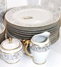 Partial Set Of Rosenthal Porcelain Aida Dishes & Set Of Elegant Etched Wine Glasses