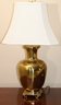 Pair Of Hand Hammered Shiny Brass Table Lamps With Pagoda Style Fabric Shades Lamps