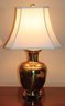 Pair Of Hand Hammered Shiny Brass Table Lamps With Pagoda Style Fabric Shades Lamps