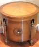 Mediterranean Style Round Wood Side Table With Cabinet