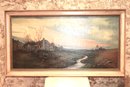 Landscape Oil Painting Signed Margare Rue Home & Stream In Twilight