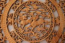 Carved Chinese Wood Panel With Longma Dragon Horse & Bats  31.5 Inch Square