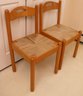 Pair Of Light Wood Chairs With Twine Seats, Made In Italy.