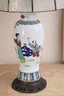 Hand Painted Chinese, Porcelain Covered Jar As A Lamp With Capiz Shell Shade.