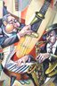 Large Vintage Painting Of Jazz Musicians By Israel Rubinstein In Decorative Frame
