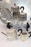 Large Antique Silver-plated & Engraved Serving Tray With 4-piece Tea Set And S & P