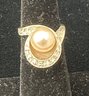 14K WG Pearl Ring With Diamond Accents Size 4