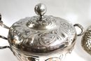 Extra Large Engraved Soup Tureen With Ladle & Silver Tone Serving Tray,