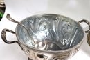 Extra Large Engraved Soup Tureen With Ladle & Silver Tone Serving Tray,