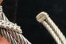 David Yurman Sterling Silver Matching Hinged Cable Choker Necklace & Open Cable Bracelet