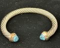 David Yurman 14k/.925 Twisted Cable Bracelet With Blue Topaz Finials