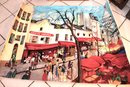 Hand Painted Floor Mat Or Wall Hanging Of Parisian Street Scene Signed & Dated By Artist