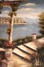 Painting On Canvas Of Languid Mediterranean Town With Scrolled Wrought Iron Rod