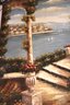 Painting On Canvas Of Languid Mediterranean Town With Scrolled Wrought Iron Rod