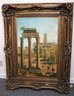 Impressive Painting Of Italian Town With Architectural Ruins & 18th Century Style Tourists