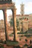 Impressive Painting Of Italian Town With Architectural Ruins & 18th Century Style Tourists