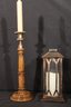 Pair Of Decorative Turned Wood Candlesticks Includes A Decorative Oil Rubbed Bronze Finished Candle Lantern