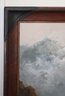 Fabulous Oversized Painting Of Locomotive Chugging Through Mountain Landscape In Leather Frame.
