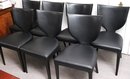 Chic & Stylish Set Of 7 Roche Bobois Shield Back Dining Chairs With Curved Wood Backs & Leather Upholster