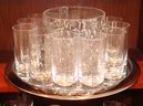 Tiffany Crystal Ice Bucket In Rock Cut Pattern With Stainless Steel Tray & 12 Swedish Style Water Glasses