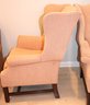 Pair Of Chippendale English Style Wing Chairs In Diamond Pattern Fabric