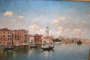 Gorgeous Painting Of Venice With Waterfront Palaces & Gondolas In Highly Decorative Gold Frame