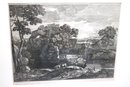 Antique French Print Stamped Bourdon Of Ancient Castle Ruins In Giltwood Frame