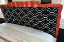 FULL CUSTOM HEADBOARD RECENTLY UPHOLSTERED WITH MATTRESS AND BOX SPRING