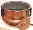 Heavy Vintage Copper Pot With Iron Handles & Long Arm Skimmer